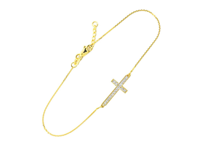 CZ Studded Sideways Cross Fashion Bracelet